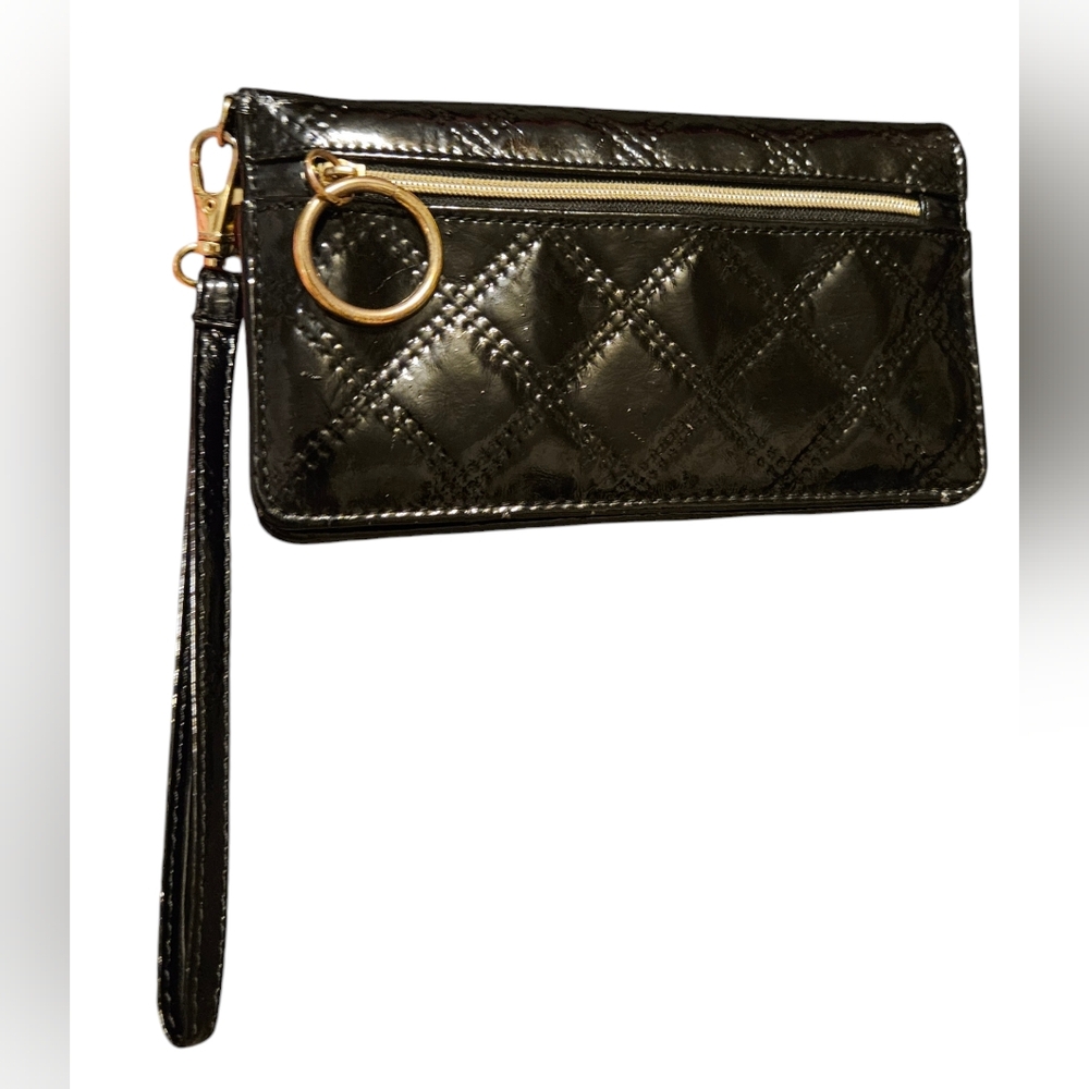 Black Quilted-Patten Look Compact Mini Wristlet Wallet
